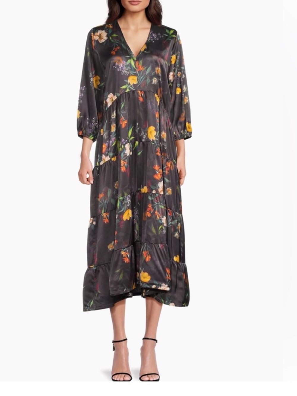 NWT Johnny Was Floral Silk Bishop-Sleeve Tiered
Midi Dress - Picture 2 of 8